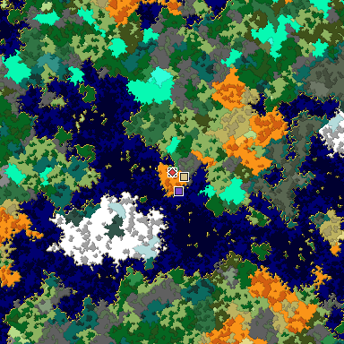 Predicted biome map of Java 1.16 seed 4754426094947622609 around estimated spawn