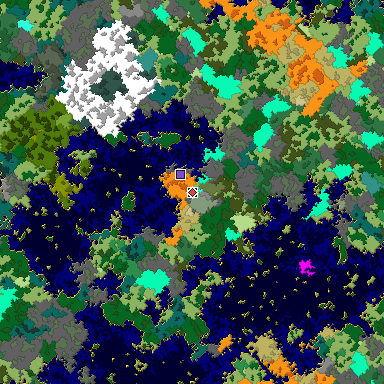 Predicted biome map of Java 1.16 seed 7795804359759320976 around estimated spawn