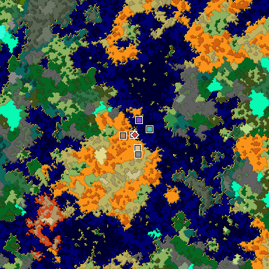 Predicted biome map of Java 1.16 seed 582562064405282198 around estimated spawn