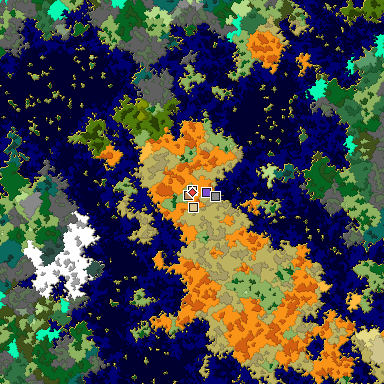 Predicted biome map of Java 1.16 seed 7452665357733484095 around estimated spawn