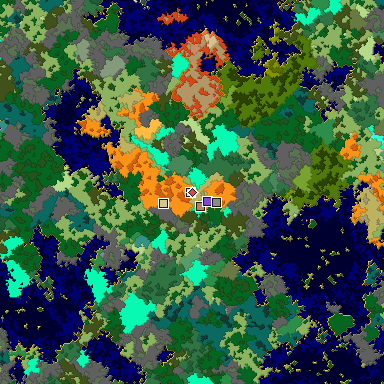 Predicted biome map of Java 1.16 seed 7772629360552657826 around estimated spawn