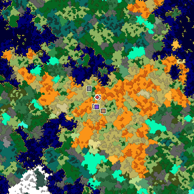 Predicted biome map of Java 1.16 seed -3241541356185402055 around estimated spawn