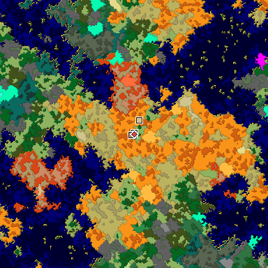 Predicted biome map of Java 1.16 seed -2416854511855105590 around estimated spawn