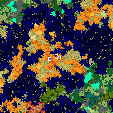 Predicted biome map of Java 1.16 seed 5111693036047480207 around estimated spawn