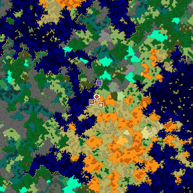 Predicted biome map of Java 1.16 seed 8187225768277787920 around estimated spawn