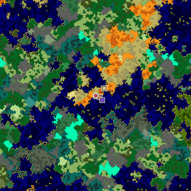 Predicted biome map of Java 1.16 seed 6123103712789225794 around estimated spawn