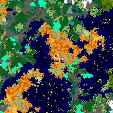 Predicted biome map of Java 1.16 seed -7250248151700282683 around estimated spawn