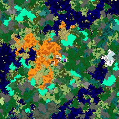 Predicted biome map of Java 1.16 seed -237459720321430965 around estimated spawn