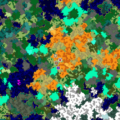Predicted biome map of Java 1.16 seed -5172347972735352567 around estimated spawn