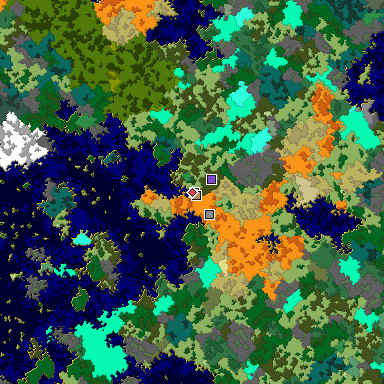 Predicted biome map of Java 1.16 seed 7131212083523414943 around estimated spawn