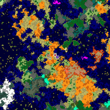 Predicted biome map of Java 1.16 seed 8080792508697889173 around estimated spawn