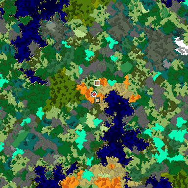 Predicted biome map of Java 1.16 seed -3077237920873245475 around estimated spawn
