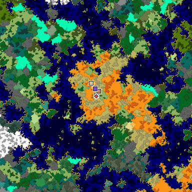 Predicted biome map of Java 1.16 seed -4116168851426732933 around estimated spawn