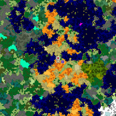 Predicted biome map of Java 1.16 seed 1096779814806563164 around estimated spawn