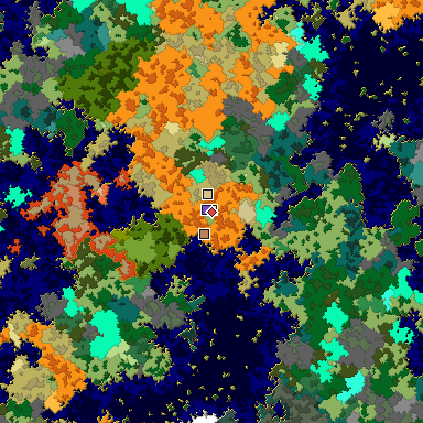 Predicted biome map of Java 1.16 seed 8064098473651709549 around estimated spawn