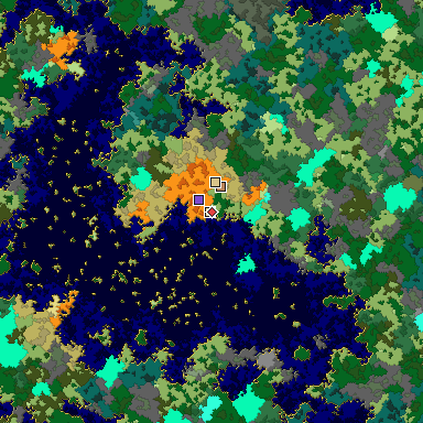 Predicted biome map of Java 1.16 seed 3897265497291952061 around estimated spawn
