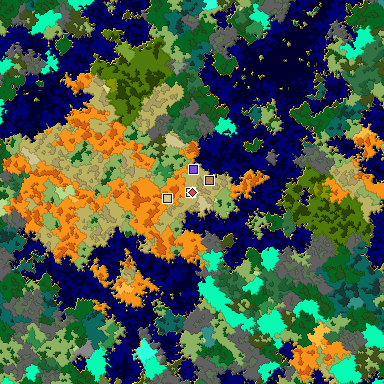Predicted biome map of Java 1.16 seed 4628830808281393816 around estimated spawn