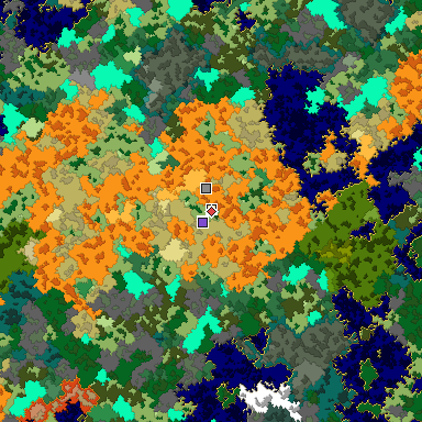Predicted biome map of Java 1.16 seed -7770980541162006372 around estimated spawn