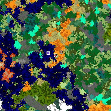 Predicted biome map of Java 1.16 seed -1939838940635572394 around estimated spawn