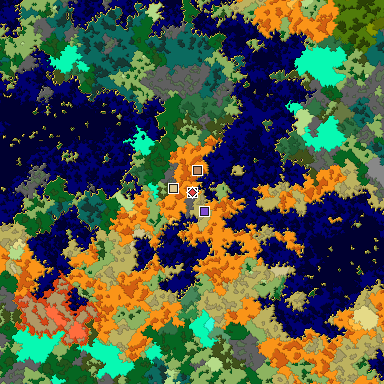 Predicted biome map of Java 1.16 seed 7875935566081897603 around estimated spawn