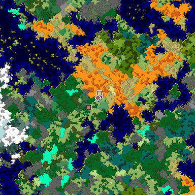 Predicted biome map of Java 1.16 seed 3093762118049351848 around estimated spawn