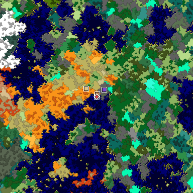 Predicted biome map of Java 1.16 seed -8408654117472085477 around estimated spawn