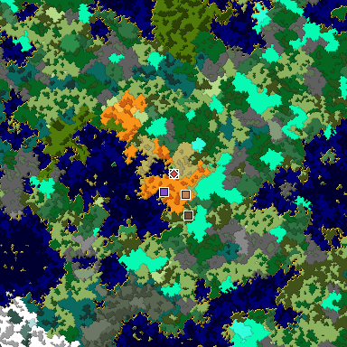 Predicted biome map of Java 1.16 seed -4274260177574626171 around estimated spawn