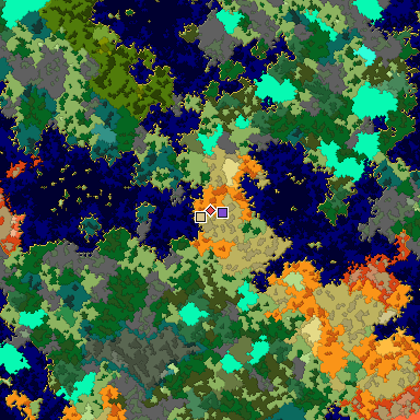 Predicted biome map of Java 1.16 seed -3016163352435960848 around estimated spawn