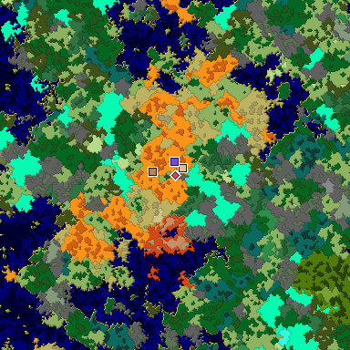 Predicted biome map of Java 1.16 seed -6111031508829431428 around estimated spawn