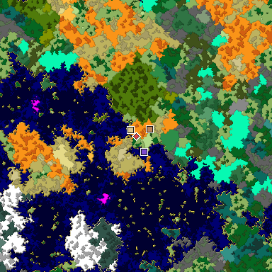 Predicted biome map of Java 1.16 seed -1274337725541993517 around estimated spawn