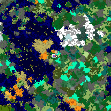 Predicted biome map of Java 1.16 seed 391270946452580430 around estimated spawn