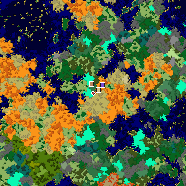 Predicted biome map of Java 1.16 seed 6785539449177601937 around estimated spawn