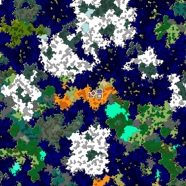 Predicted biome map of Java 1.16 seed -5281976567537683831 around estimated spawn