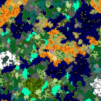 Predicted biome map of Java 1.16 seed -2009037861901776172 around estimated spawn