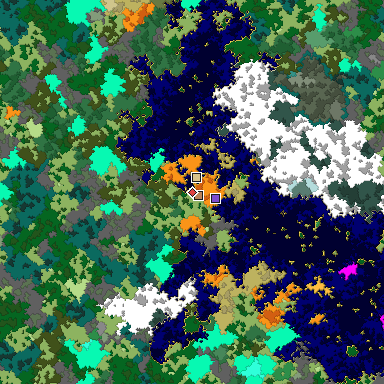 Predicted biome map of Java 1.16 seed -5581325049122754665 around estimated spawn