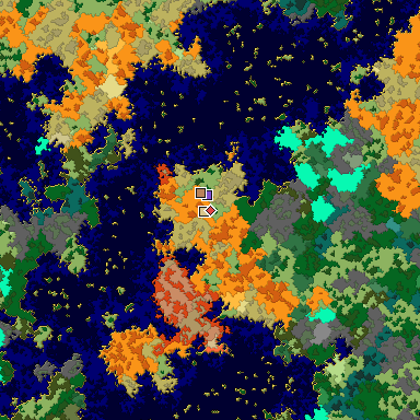Predicted biome map of Java 1.16 seed 6223636985249244509 around estimated spawn
