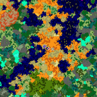 Predicted biome map of Java 1.16 seed 2861754987149350829 around estimated spawn