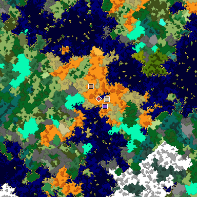 Predicted biome map of Java 1.16 seed -5020609066150064325 around estimated spawn