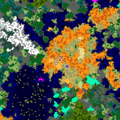 Predicted biome map of Java 1.16 seed 2427336230426869440 around estimated spawn