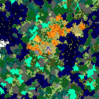 Predicted biome map of Java 1.16 seed 4536235984131693636 around estimated spawn