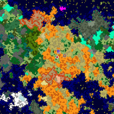 Predicted biome map of Java 1.16 seed 8670354806620295785 around estimated spawn