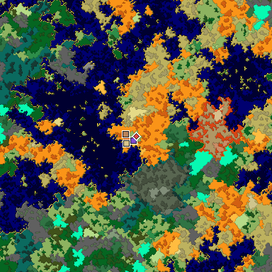 Predicted biome map of Java 1.16 seed -7907831435310883833 around estimated spawn