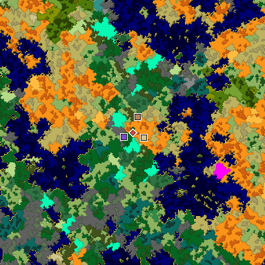 Predicted biome map of Java 1.16 seed -6812437568358426030 around estimated spawn