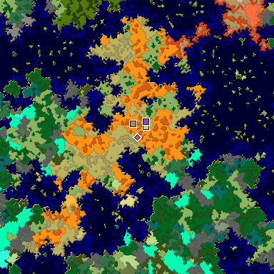 Predicted biome map of Java 1.16 seed 734009103600530087 around estimated spawn