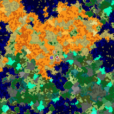 Predicted biome map of Java 1.16 seed -6455155916922061788 around estimated spawn