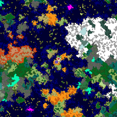 Predicted biome map of Java 1.16 seed 6933502338422696693 around estimated spawn