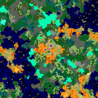 Predicted biome map of Java 1.16 seed -1224896354396177769 around estimated spawn