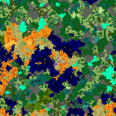 Predicted biome map of Java 1.16 seed -3860385565577937108 around estimated spawn