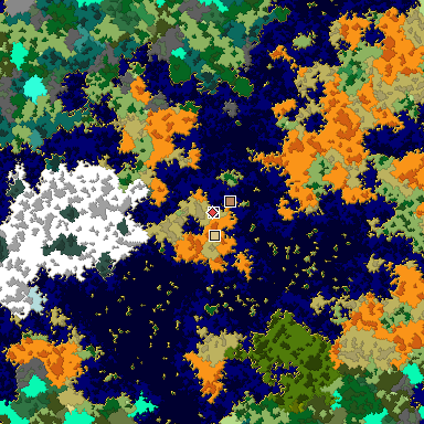 Predicted biome map of Java 1.16 seed 5513142909687504895 around estimated spawn