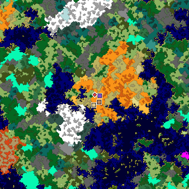 Predicted biome map of Java 1.16 seed 8726292251918526984 around estimated spawn